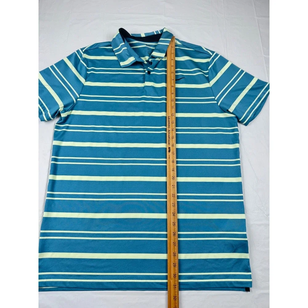 Nike Dri-FIT Mens Golf Polo Shirt Blue Green Striped Large Active Outdoor